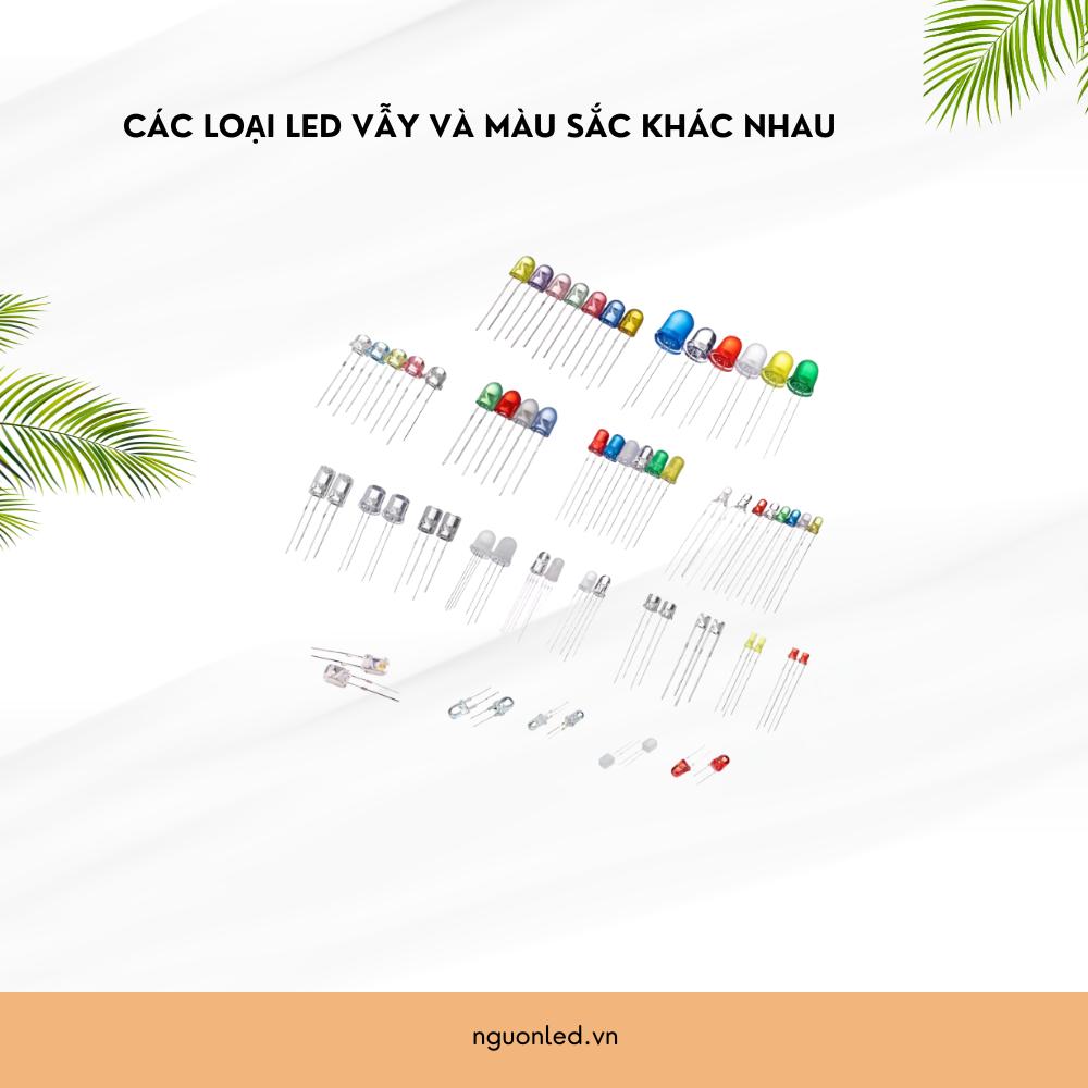 Các loại đèn led vẫy và màu sắc khác nhau dùng điện trở khác nhau