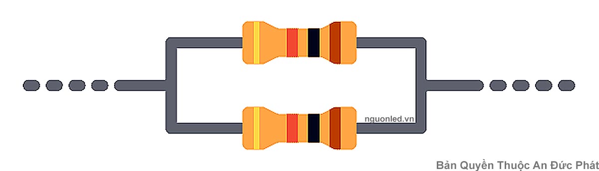 Minh họa hai điện trở mắc song song trên hai nhánh mạch