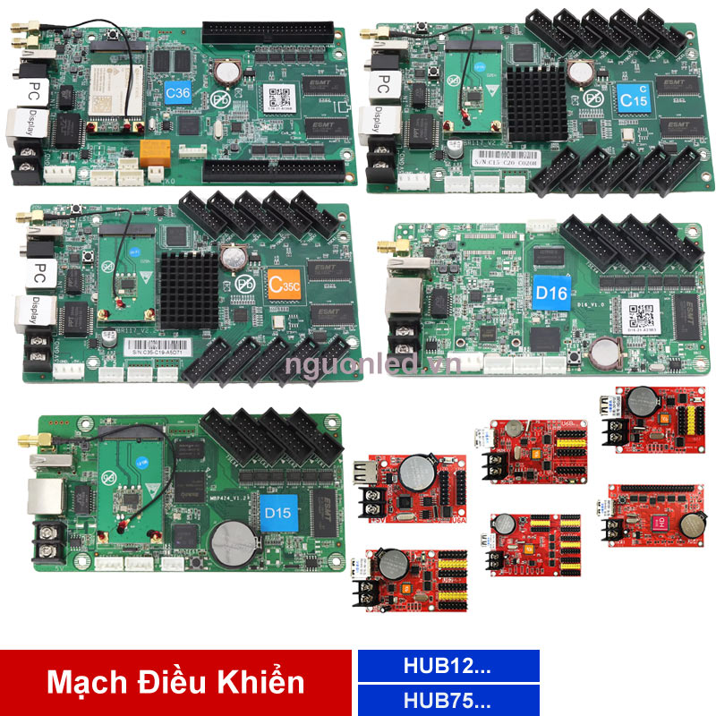 Hình ảnh các mạch điều khiển biển LED ma trận Huidu U62 U63 C16C D16 dùng cho module LED P10 ngoài trời