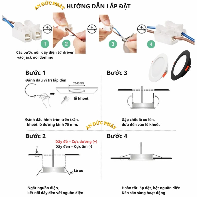 Các bước lắp đặt đèn led âm trần downlight