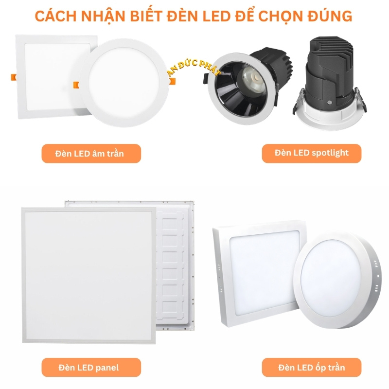 Đèn LED âm trần khác gì đèn ốp trần, panel và spotlight