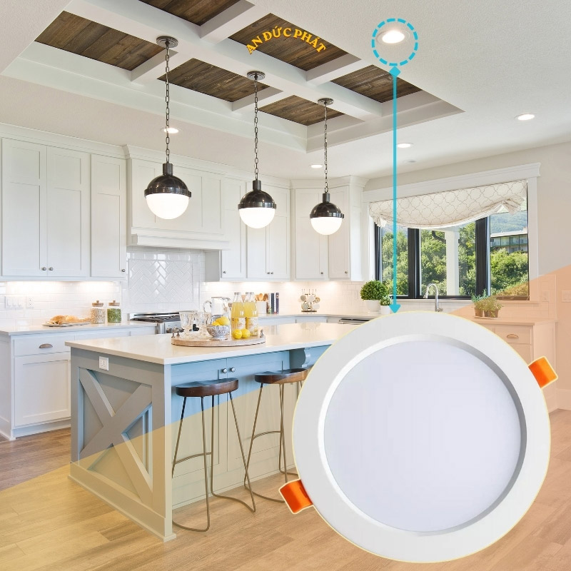 Đèn LED âm trần cho bếp sáng rõ khu nấu và khu ăn