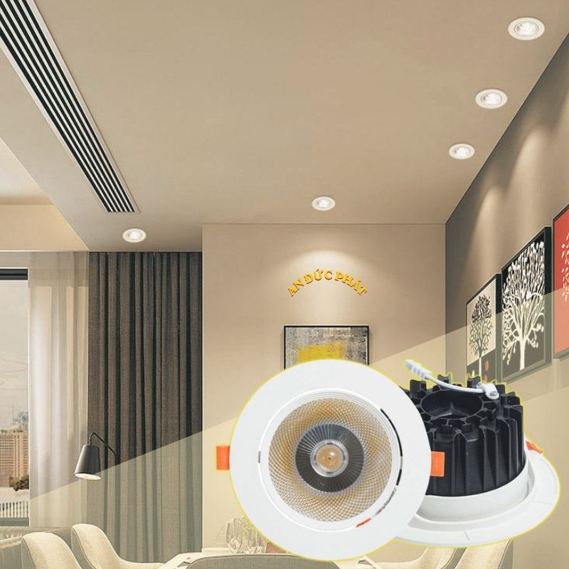 Đèn gimbal âm trần tạo lớp sáng nhấn cho tranh và kệ trang trí