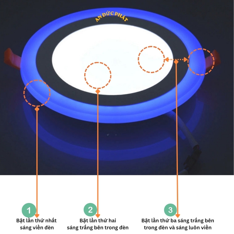 Đèn LED âm trần có 3 màu ánh sáng khác nhau
