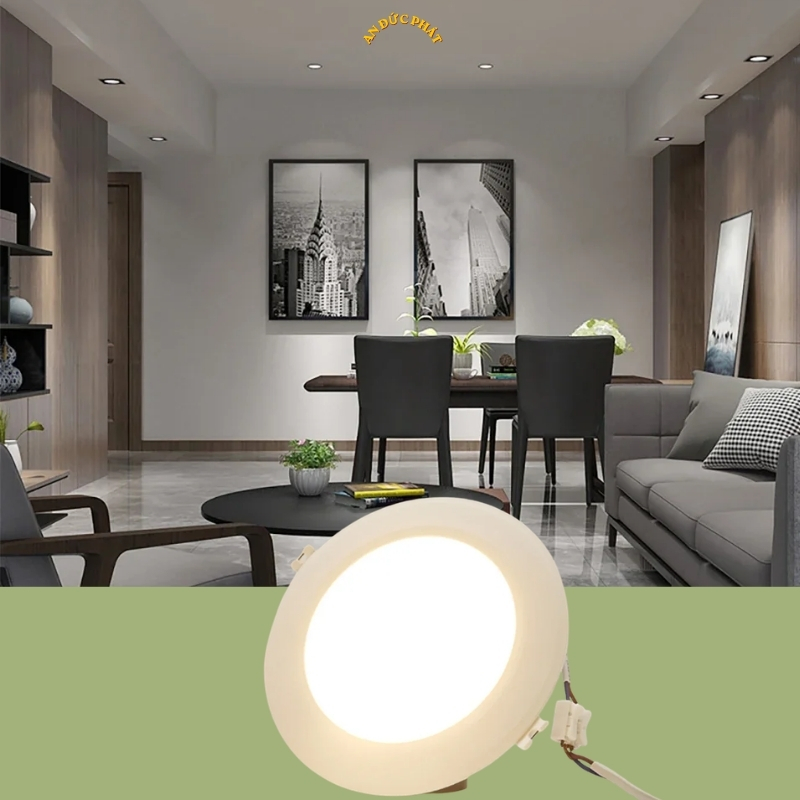 Đèn LED âm trần lắp trong phòng khách hiện đại ánh sáng đều
