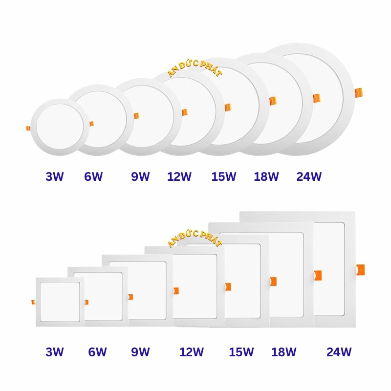 Đèn LED âm trần tròn, vuông kích thước mỏng, gọn