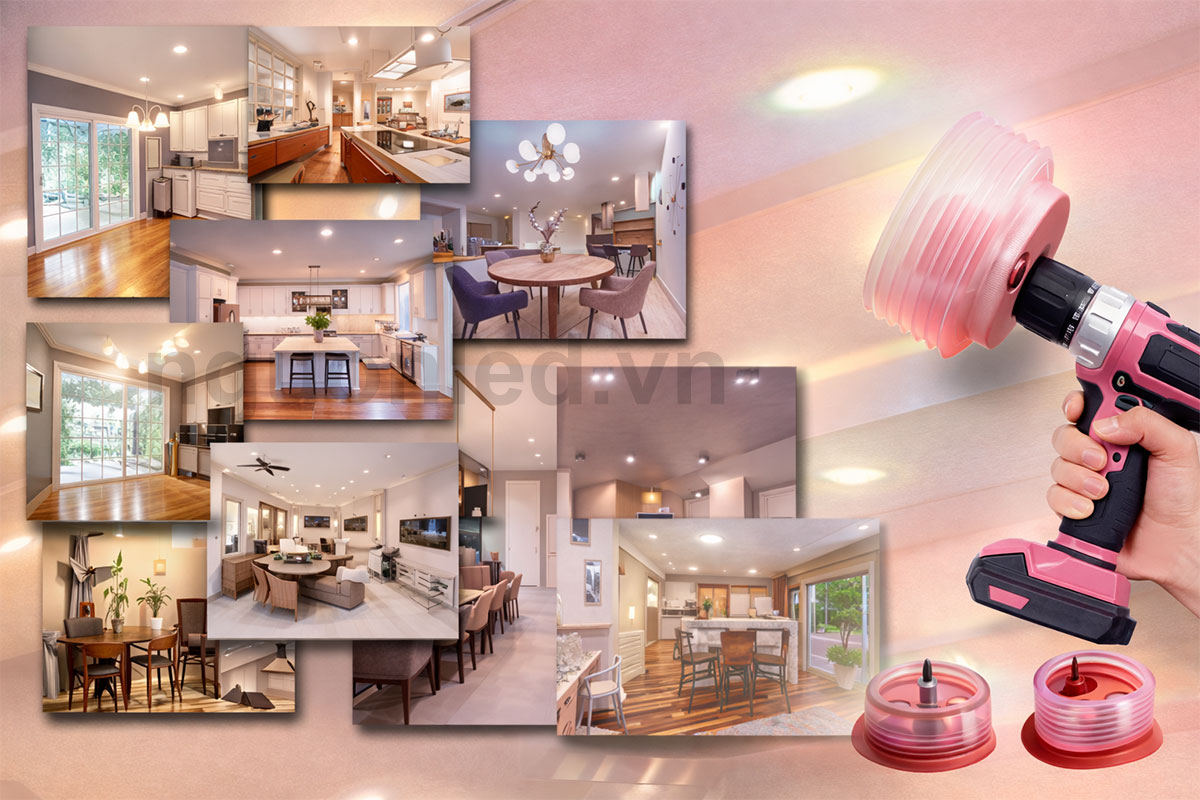 Dụng cụ khoét lỗ đèn âm trần kèm dust bowl dùng khi cắt trần thạch cao