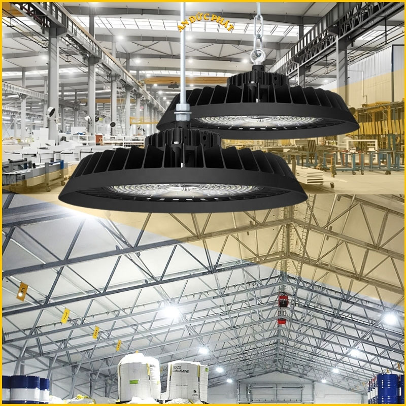Đèn LED Highbay UFO trong nhà xưởng và kho hàng trần cao