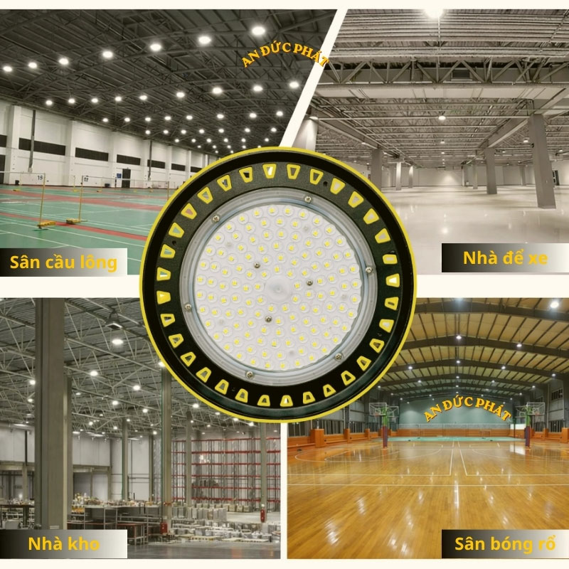 Đèn LED Highbay UFO ứng dụng trong nhà kho, sân thể thao và khu trần cao