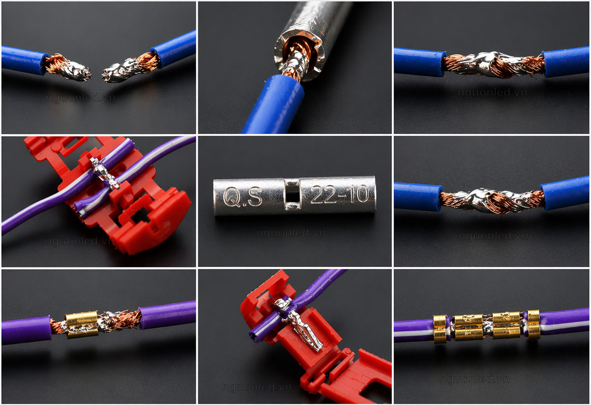 Các cách đấu nối dây điện an toàn bằng xoắn dây, hàn thiếc, ống nối và đầu nối nhanh