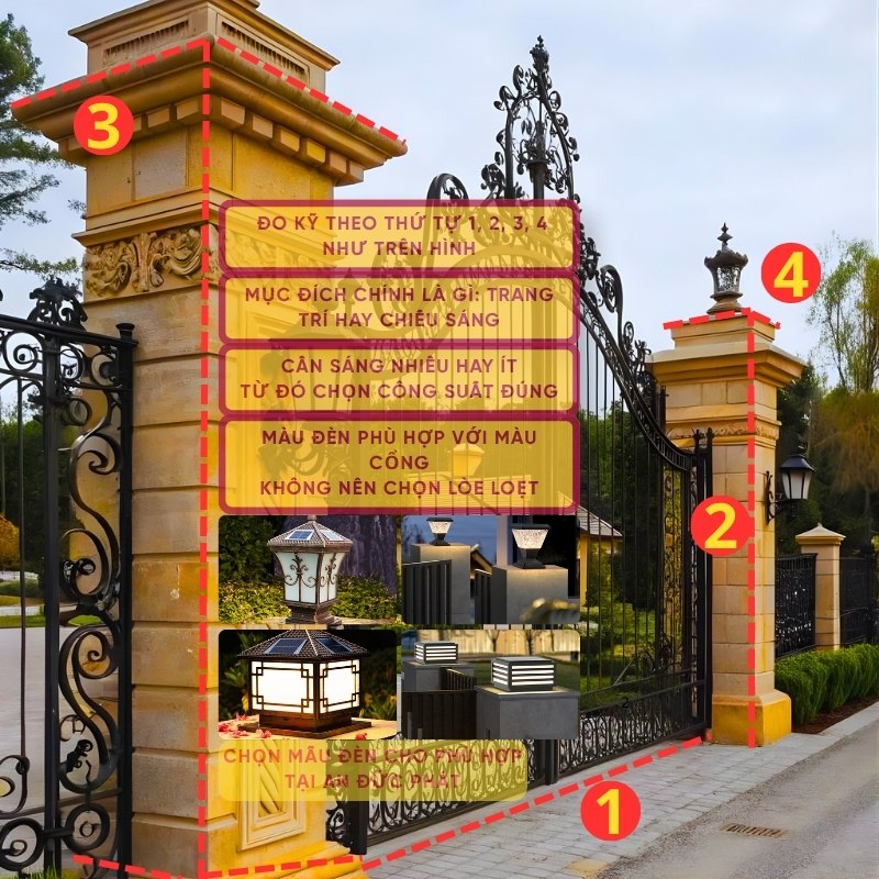 Đo kích thước trụ cổng để chọn đèn trụ cổng solar phù hợp với cổng nhà