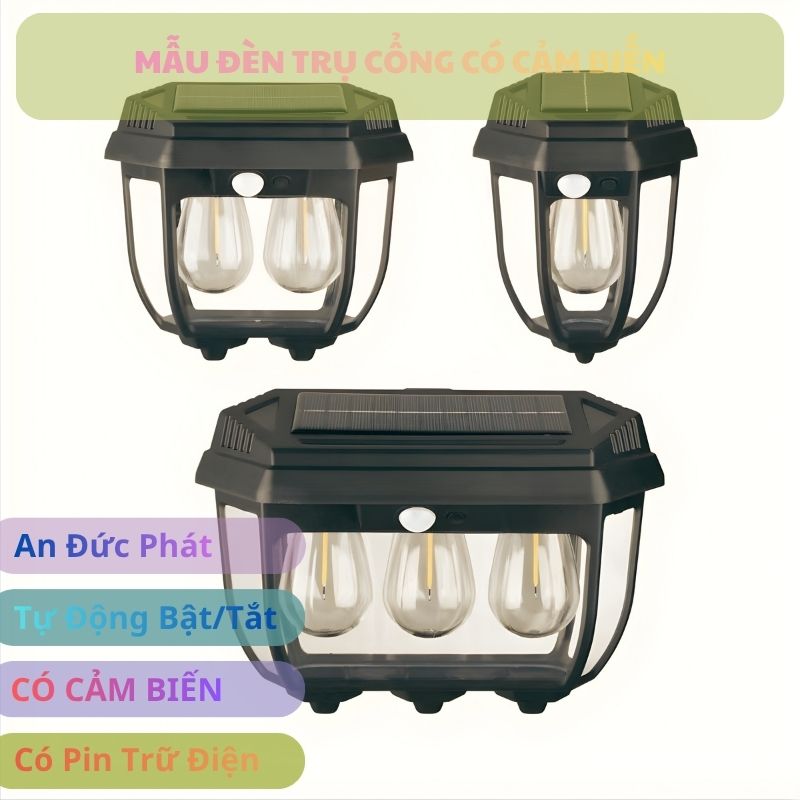 Đèn trụ cổng năng lượng mặt trời tích hợp cảm biến ánh sáng