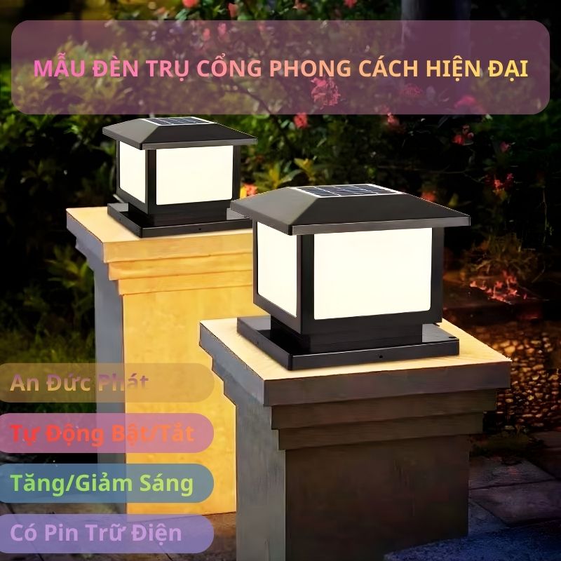Đèn trụ cổng năng lượng mặt trời lắp trên trụ cổng thực tế tại lối vào nhà