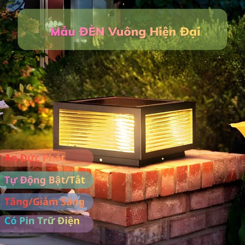 Đèn trụ cổng năng lượng mặt trời lắp trên cổng nhà hiện đại