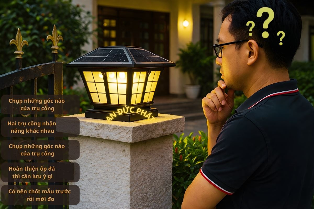 Tư vấn chọn đèn trụ cổng năng lượng mặt trời theo hiện trạng trụ cổng và điều kiện nắng