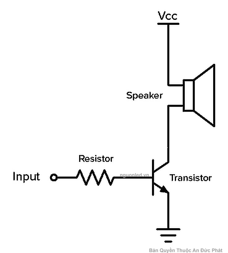 Sơ đồ transistor BJT điều khiển loa theo kiểu low-side