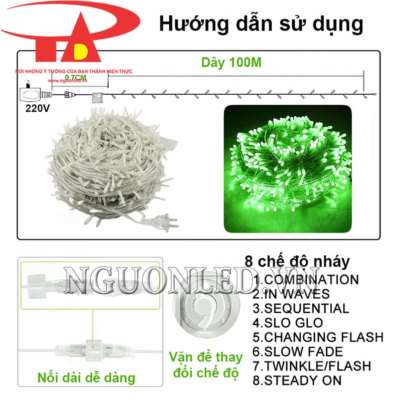 Hướng dẫn sử dụng đèn Noel xanh lá