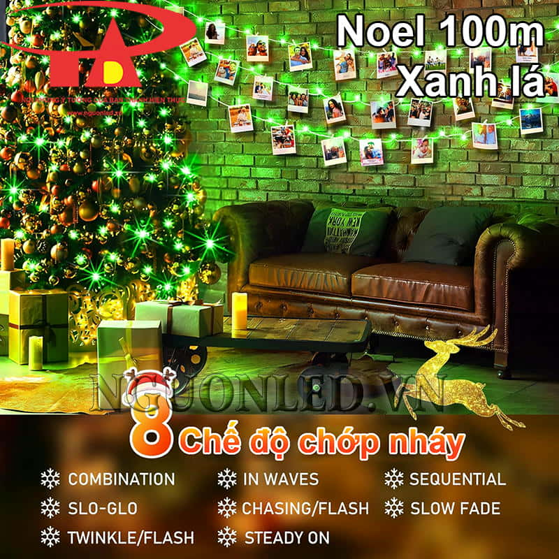 Đèn led trang trí noel 100m màu xanh lá giá rẻ