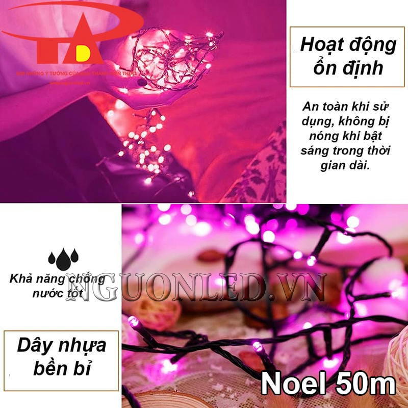 Đèn led trang trí noel 50m màu hồng loại tốt