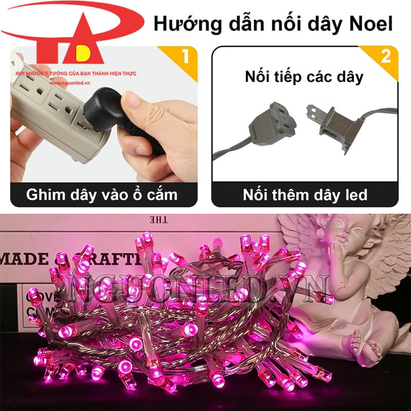 Hướng dẫn cắm nối dây led noel màu hồng