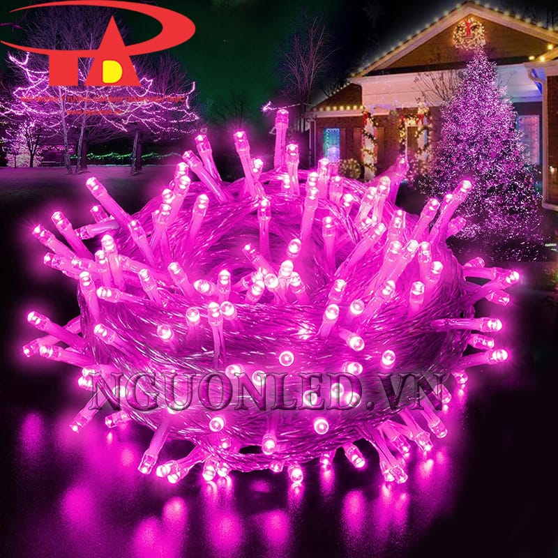 Dây led Noel màu hồng trang trí cây thông