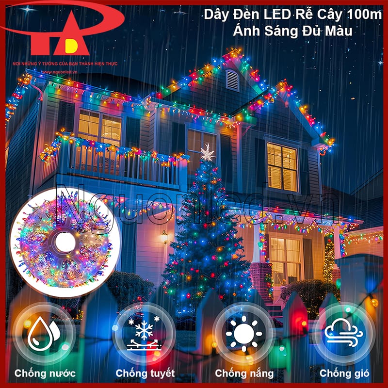 Dây đèn LED hạt gạo 100m chống nước dùng trang trí ngoài trời