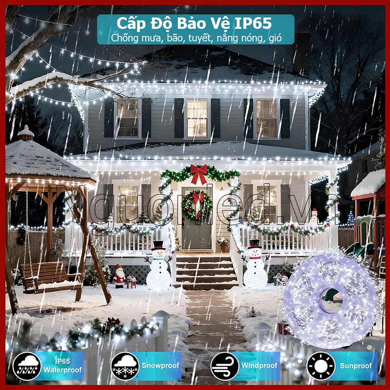 Đèn LED dây nguyệt quế 100m chống nước dùng cho không gian ngoài trời