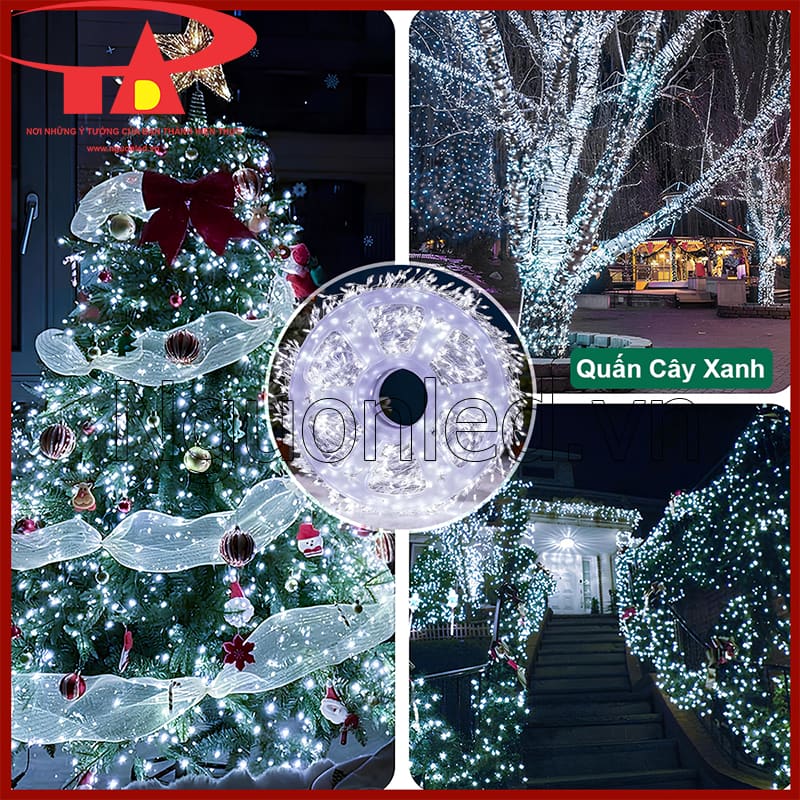 Dây đèn LED nguyệt quế rễ cây 100m màu trắng quấn thân cây sân vườn