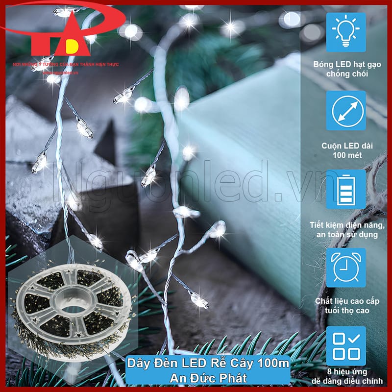 Đèn LED hạt gạo 100m An Đức Phát chất lượng ổn định phù hợp trang trí dài hạn