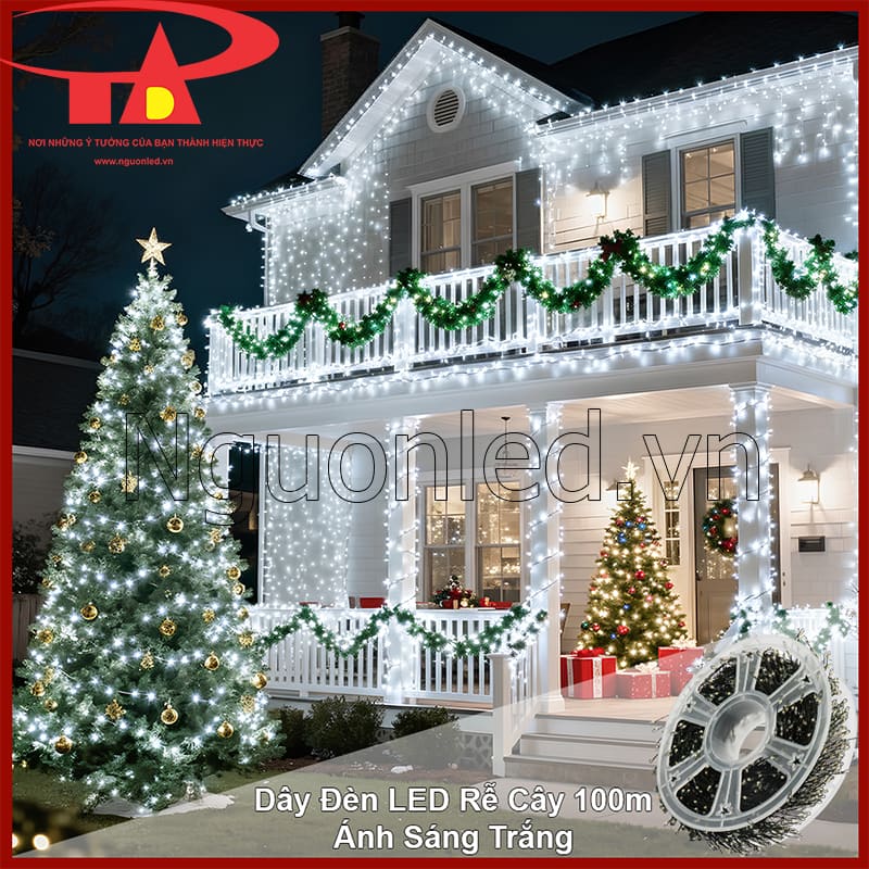 Dây đèn LED rễ cây 100m màu trắng ánh sáng rõ đều không chói mắt