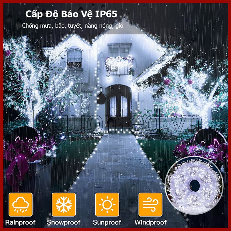 Dây đèn LED hạt gạo 100m chống nước trang trí sân vườn ngoài trời
