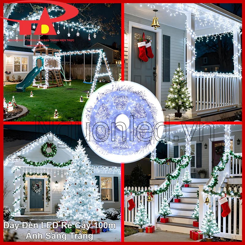 Đèn LED dây rễ cây nguyệt quế 100m trang trí cây thông ngoài trời sáng đều