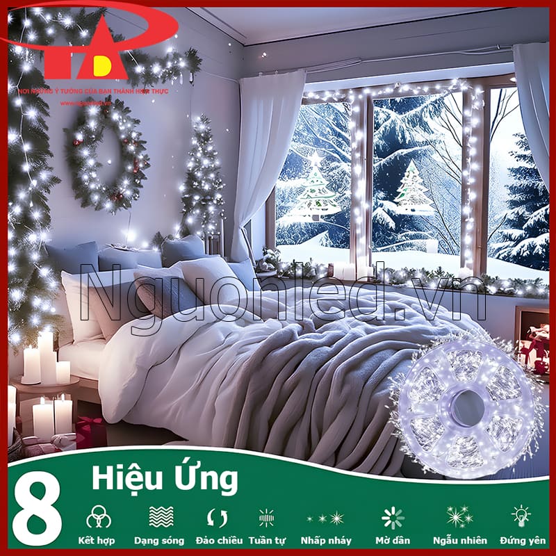 Dây đèn LED hạt gạo xương cá 100m với 8 hiệu ứng chiếu sáng linh hoạt