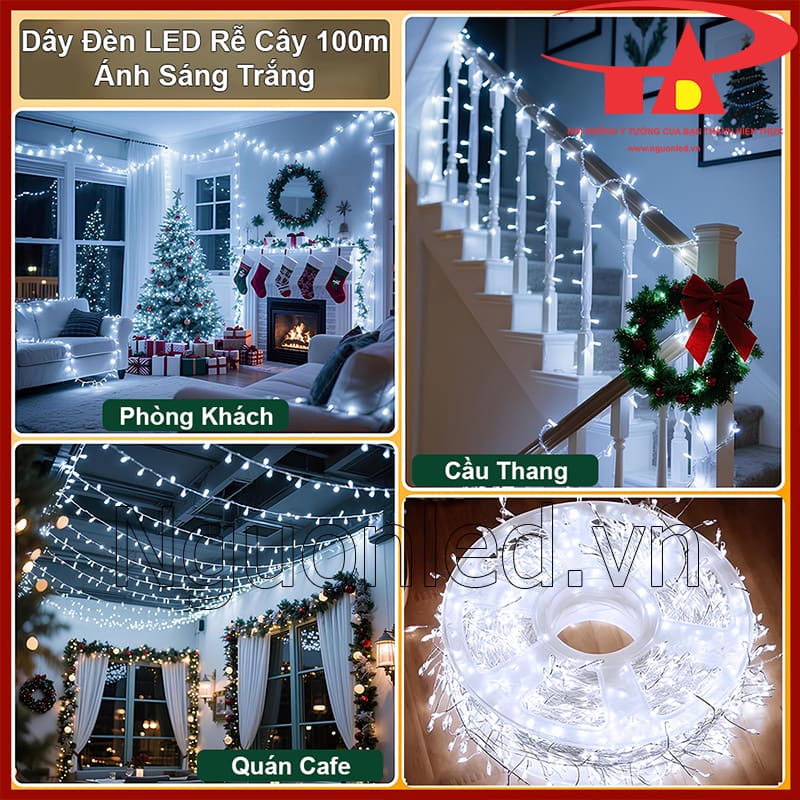 Đèn LED dây nguyệt quế 100m trang trí cầu thang quán cà phê không chói mắt