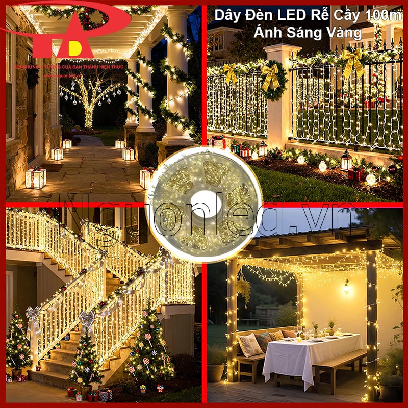 Dây đèn LED rễ cây trang trí hàng rào tạo lối đi sân vườn rõ ràng và dễ chịu