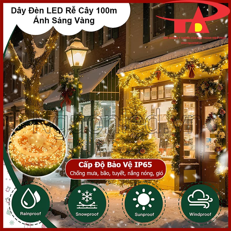 Dây đèn LED rễ cây chống nước dùng ổn định cho sân vườn và khu vực ngoài trời có độ ẩm