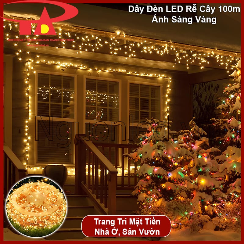 Dây đèn LED rễ cây ánh sáng vàng trang trí mặt tiền nhà ở tạo cảm giác chào đón