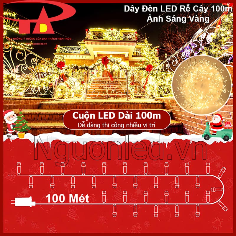 Cuộn dây đèn LED rễ cây 100m giúp triển khai trang trí không gian rộng liền mạch