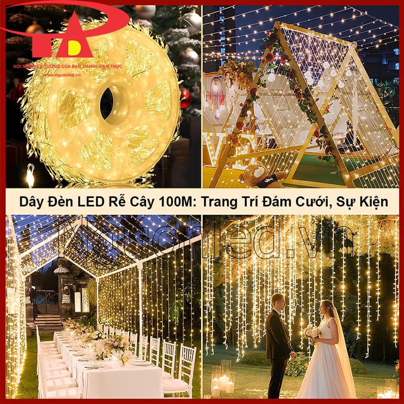 Dây đèn LED rễ cây ánh sáng vàng trang trí tiệc cưới tạo không khí lãng mạn