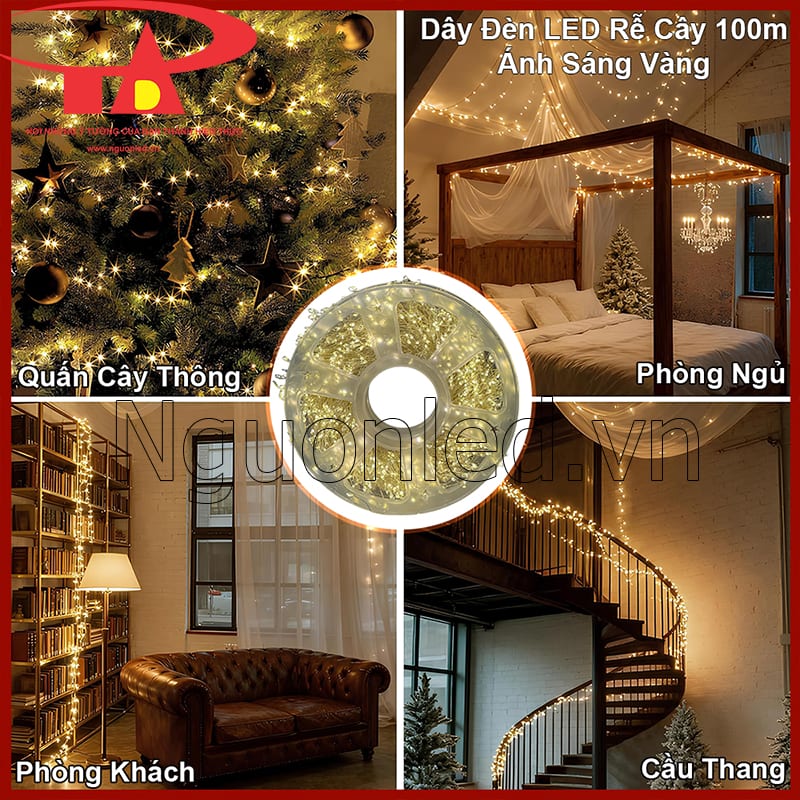 Dây đèn LED rễ cây trang trí phòng khách tạo cảm giác ấm cúng và nhẹ nhàng