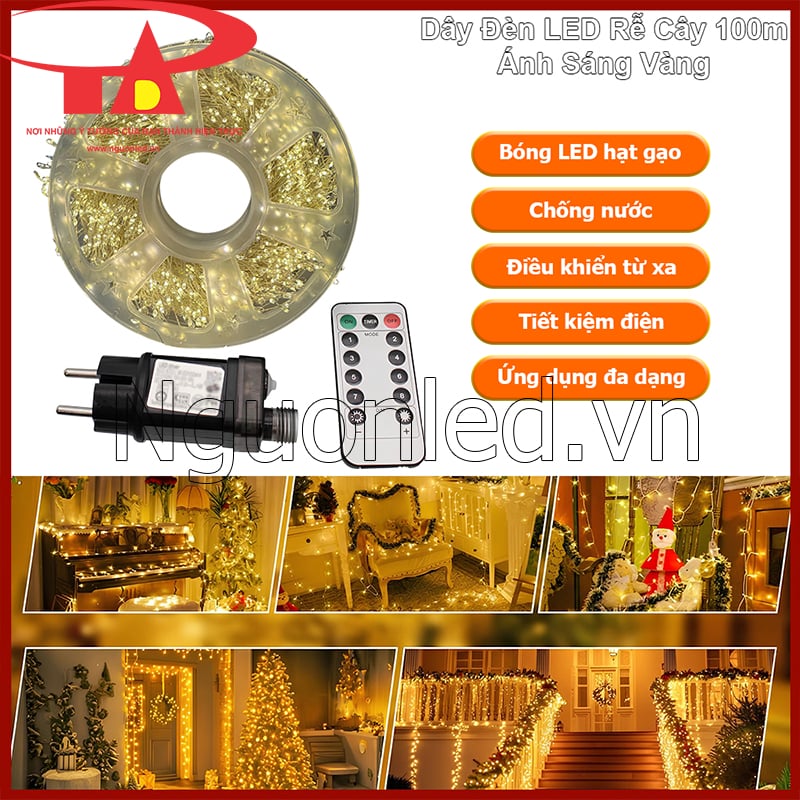 Dây Đèn LED Rễ Cây 100m Màu Vàng – Ánh Sáng Nền Dịu Nhẹ Cho Không Gian Trang Trí