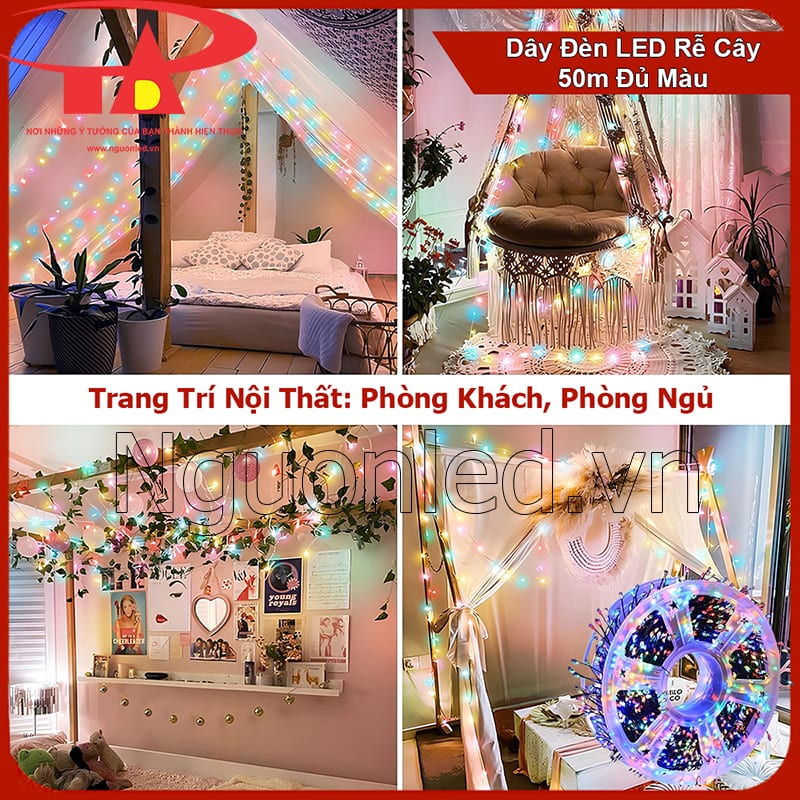 Dây đèn LED rễ cây đủ màu trang trí phòng khách, phòng ngủ sinh động