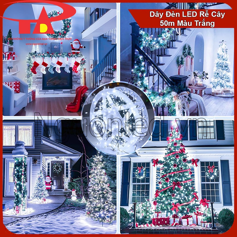 Đèn LED trang trí Noel hạt gạo 50m quấn cây thông Giáng Sinh trong nhà và ngoài trời