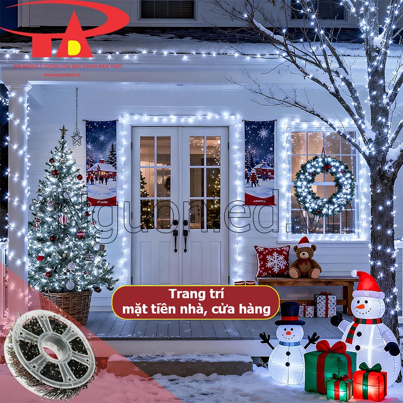 Đèn LED hạt gạo 50m trang trí mặt tiền cửa hàng tạo ấn tượng ban đêm