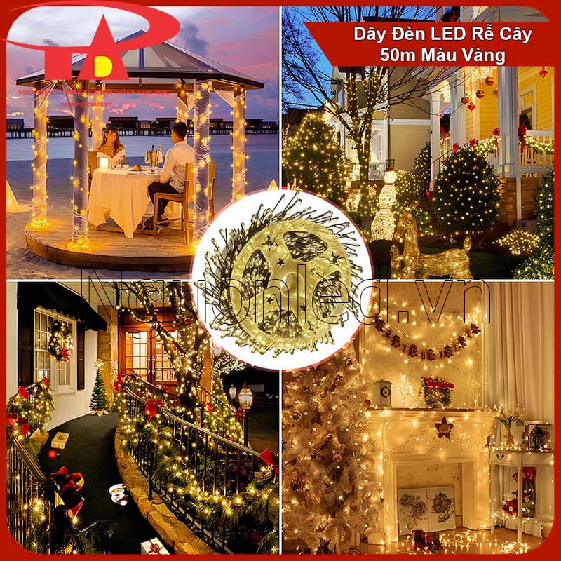 Đèn LED dây nguyệt quế màu vàng trang trí hàng rào ngoài trời