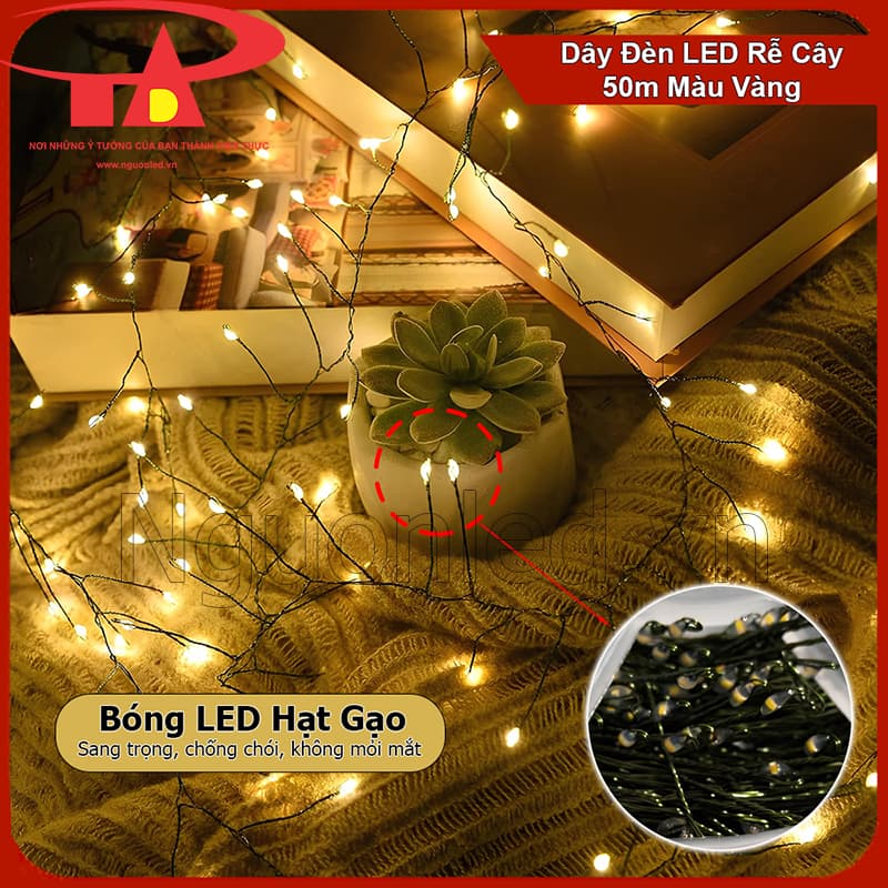 Đèn LED dây hạt gạo chống chói ánh sáng dịu nhẹ trang trí không gian sống và sinh hoạt chung