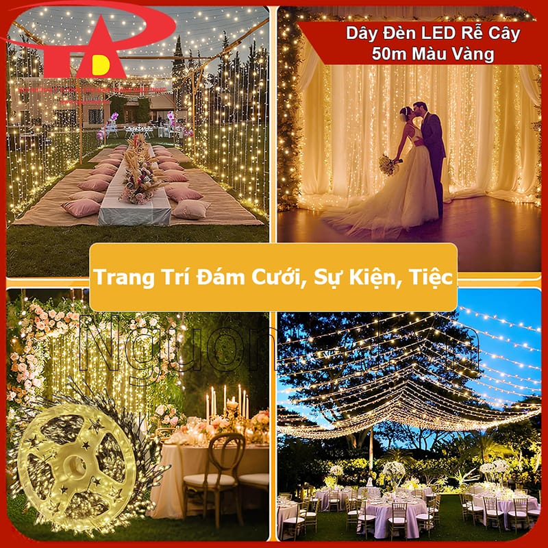 Đèn LED dây nguyệt quế màu vàng dùng cho sự kiện buổi tối