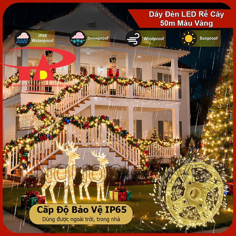 Đèn LED dây trang trí Noel hạt gạo chống nước sử dụng ổn định khi trời mưa nhẹ