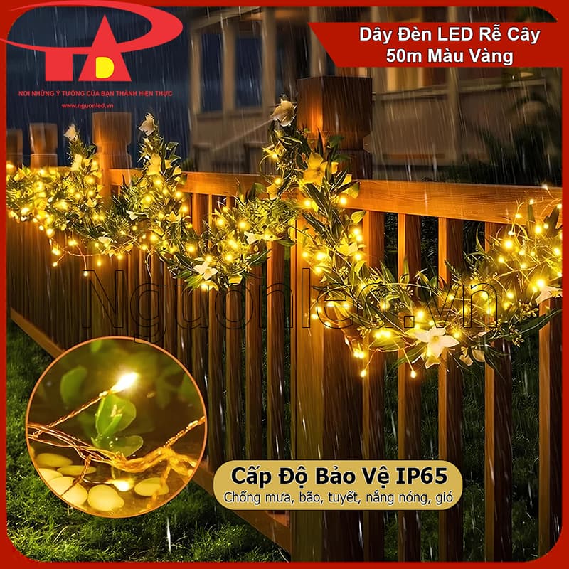 Dây đèn LED hạt gạo 50m chống nước IP65 trang trí ngoài trời sân vườn và khu vực ẩm ướt