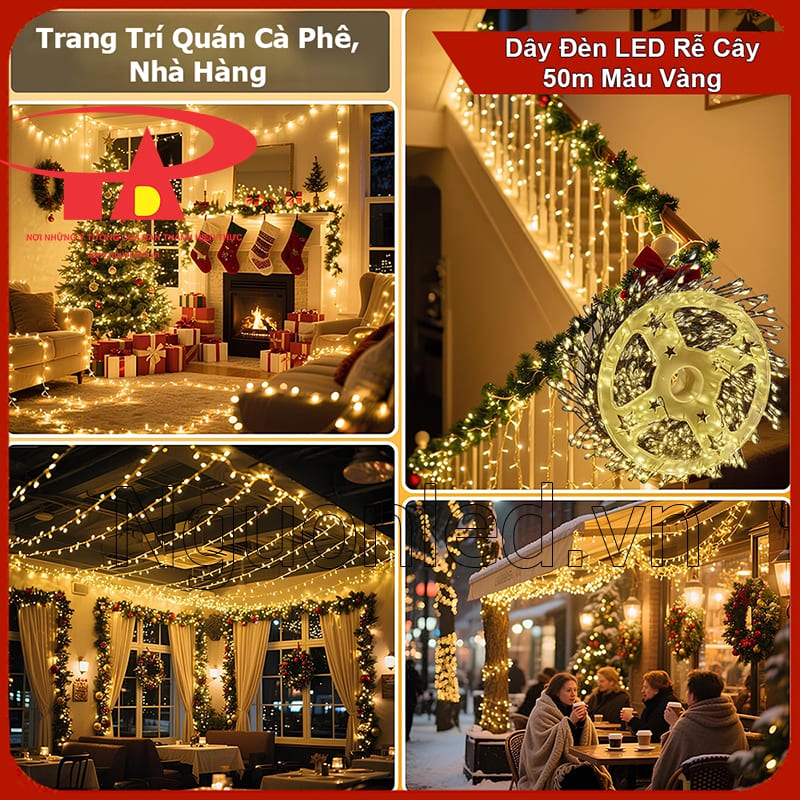 Đèn LED dây hạt gạo màu vàng dùng cho nhà hàng tạo không gian dễ chịu